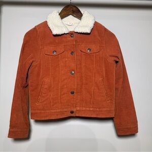 Cat & Jack Orange Corduroy Jacket with Sherpa Collar Size L 10/12 100% Cotton